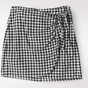 Loft Navy Blue Gingham Cotton Faux Wrap Preppy Casual Summer Mini Skirt Size‎ 8